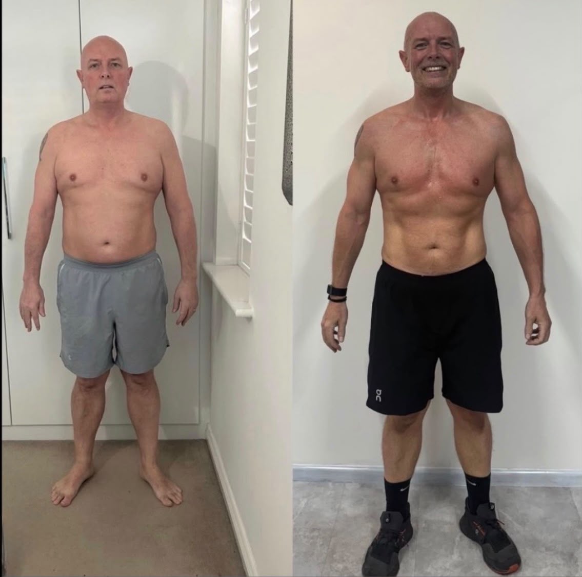 Member before and after transformation: 15 kg lost in 16 weeks