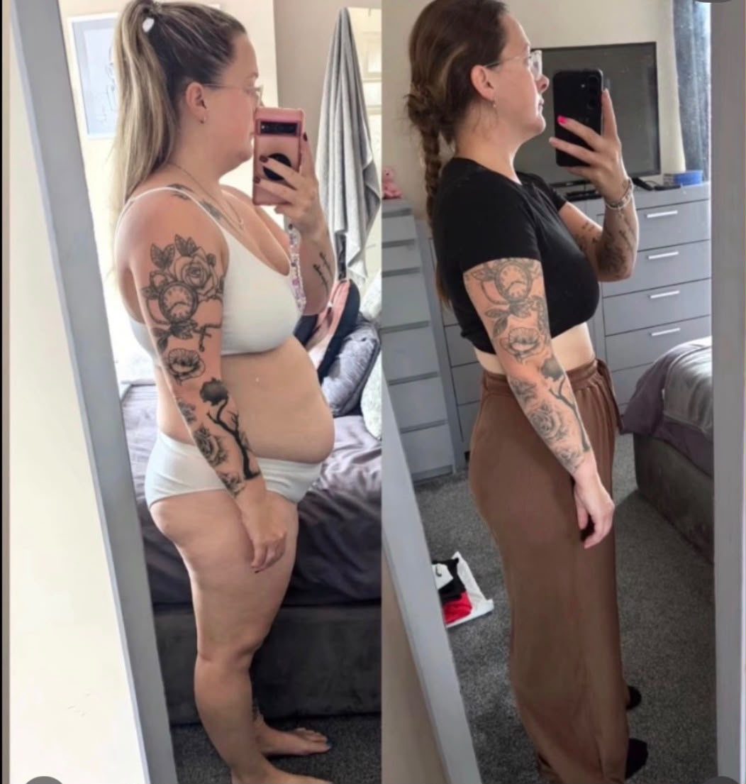 Member before and after transformation: 3 stone lost in 36 weeks