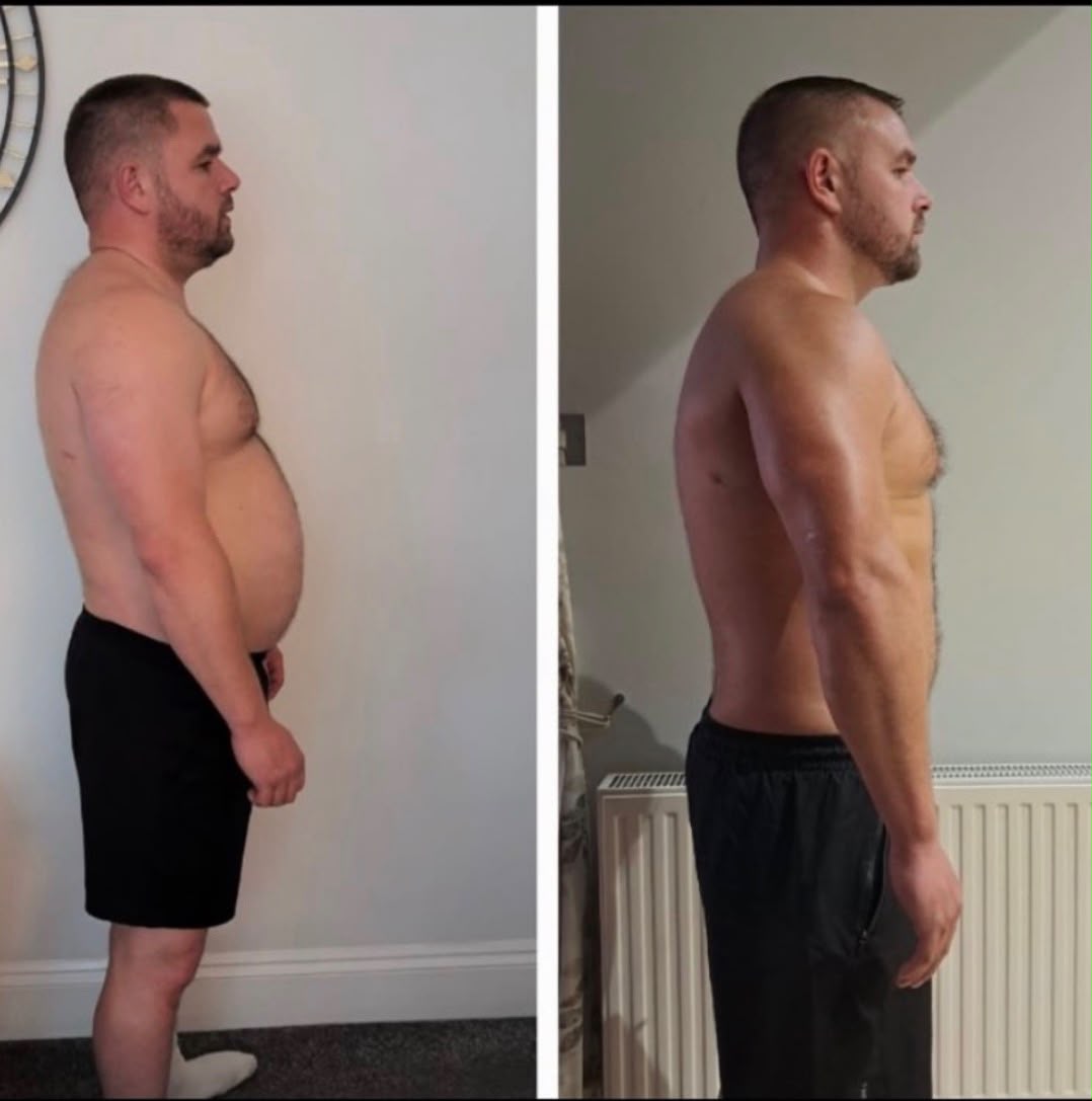 Member before and after transformation: 20 kg lost in 16 weeks